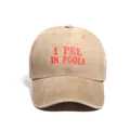 Classic khaki washed cotton baseball cap with red I PEE IN POOLS funny letter print - Khaki