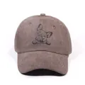 Coffee brown washed denim baseball cap featuring a black pug print for men and women - Coffee