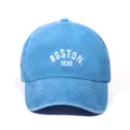 Washed blue denim baseball cap featuring white BOSTON 1630 embroidery for men and women - One Size / Blue