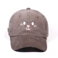 Brown washed denim baseball cap with cute marmot embroidery and metal buckle closure - Coffee
