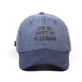 Washed denim baseball cap in retro blue with ASK ME ABOUT MY BUTT RASH print - One Size / Navy Blue
