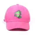Pink washed cotton baseball cap with alien embroidery and adjustable strap for women - Rose Red