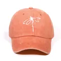 Vintage washed brick red baseball cap with white dragonfly print and curved brim - Orange