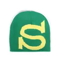 Grüne Strickmütze mit gelbem Buchstaben-S-Jacquardmuster im klassischen Streetstyle-Design - Einheitsgröße / Sattes Grün