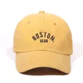 Yellow washed cotton baseball cap with black BOSTON 1630 embroidery for men and women - One Size / Yellow