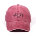 Vintage washed dark red cotton baseball cap with black Boston 1630 letter embroidery - One Size / Burgundy