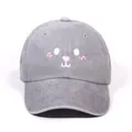 Gray washed denim baseball cap with cute cartoon animal face embroidery for casual wear - Gray