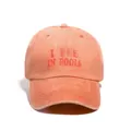 Washed peach pink baseball cap with red 'I PEE IN POOLS' embroidery text - Orange