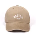 Light brown washed cotton baseball cap featuring white BOSTON 1630 embroidery - One Size / Khaki