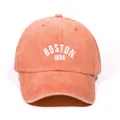 Washed sunset orange cotton baseball cap featuring white 3D Boston 1630 embroidery - One Size / Orange