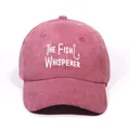 Vintage washed cotton baseball cap with The Fish Whisperer embroidery in grey pink color - Burgundy
