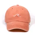 Casquette de baseball classique en coton lavé orange avec broderie de vagues blanche - Taille unique / Orange