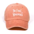 Vintage washed coral orange baseball cap with The Fish Whisperer embroidery detail - Orange