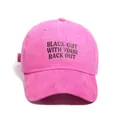 Casquette de baseball en coton lavé rose avec imprimé lettrage noir et visière courbée - Taille unique / Rose rouge