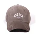 Brown washed cotton baseball cap with white Boston 1630 embroidery for men and women - One Size / Coffee