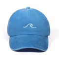 Casquette baseball en coton délavé bleu avec broderie de vague blanche, style décontracté - Taille unique / Bleu