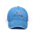 Blue washed denim baseball cap with I Love Cocktails letter print and red heart - One Size / Blue