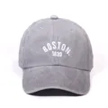Gray washed denim baseball cap with white Boston 1630 embroidery and curved brim - One Size / Gray