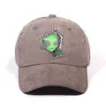 Vintage washed cotton baseball cap in coffee brown with alien embroidery patch - Coffee