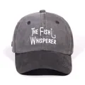 Deep grey washed cotton baseball cap with white THE FISH WHISPERER embroidery design - Black