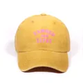 Mustard yellow washed denim baseball cap featuring pink TANNED and TIPSY print - One Size / Yellow