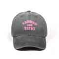 Vintage washed dark grey cotton baseball cap featuring pink TANNED AND TIPSY text logo - One Size / Dark Green