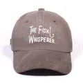 Washed cotton baseball cap in khaki brown with The Fish Whisperer embroidery detail - Coffee
