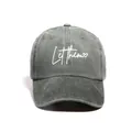 Washed charcoal grey baseball cap with white 'Let Them' heart embroidery - One Size / Dark Green