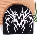 Y2K style beanie with white spider web jacquard on black knit for winter warmth - One Size / Black