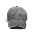 Vintage washed dark grey-green baseball cap with I Love Cocktails print design - One Size / Dark Green