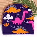 Gebreide paarse kindermuts met jacquard dinosauruspatronen voor warme buitenlucht - Eén maat / Donkerpaars