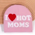 Bonnet en maille rose avec lettrage I Heart Hot Moms pour un style urbain Y2K - Taille unique / Rose Clair