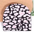 Pink and black leopard print knitted beanie hat with cozy stretch fabric for winter - One Size / Pink White Black (Black)