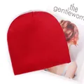 Minimalist bright red acrylic knit beanie hat with smooth finish for winter warmth - Wine Red