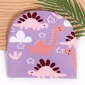 Paarse gebreide muts met cartoon dinosaurus jacquard patroon en ster details - Eén maat / Lichtpaars