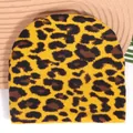 Chic yellow leopard print knitted beanie for winter with soft jacquard texture - One Size / Yellow