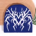 Y2K knit beanie with blue and white spider web jacquard pattern in streetwear style - One Size / Teal