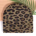 Fashionable leopard print knit beanie in brown tones with classic thick woven pattern - One Size / Camel