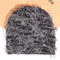 Winter distressed knitted beanie in black and gray mix with fringe tassel detailing - One Size / Black Light Grey