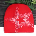 Red knitted beanie with white jacquard pentagram star pattern in casual street style - One Size / Red