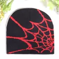 Streetwear Y2K black and red spider web pattern knit beanie for men and women - One Size / Black Red