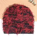 Short punk style knit beanie in red and black distressed hairy frayed design - One Size / Black Red