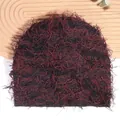 Winter beanie in red and black knit with a unique textured fuzzy finish - One Size / Dark Red
