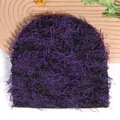 Winter knit beanie in black and purple featuring trendy long faux fur yarn texture - One Size / Black Purple
