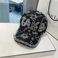 Casquette de baseball en dentelle noire avec motifs floraux et lettres TAKE strass - Style Dentelle Lettre Strass / Noir