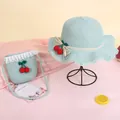 Mint green straw hat and bag set with ruffle edges and cherry decor for kids' beach outings - Cherry Hat / Green