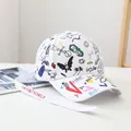 White graffiti baseball cap featuring artistic prints and long strap with red slogan - Sunflower Brim Graffiti-White