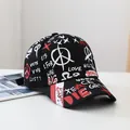 Men's black baseball cap featuring red and white street graffiti print in cotton twill - Circle Graffiti-Black
