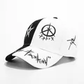 Unisex black and white contrast graffiti baseball cap with hip hop streetwear print - Black White Star Patch