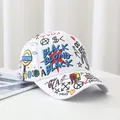 White cotton baseball cap featuring colorful street graffiti prints and Seoul logo - BLACK Graffiti-White